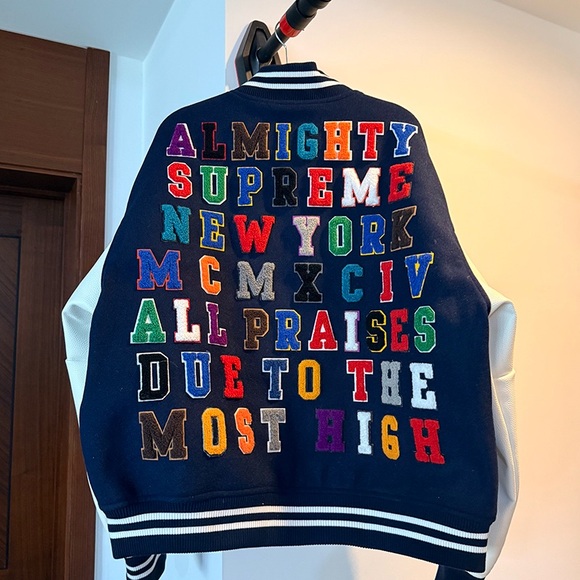 Supreme Praises Varsity Navy Blue Padded Jacket - Picture 7 of 12